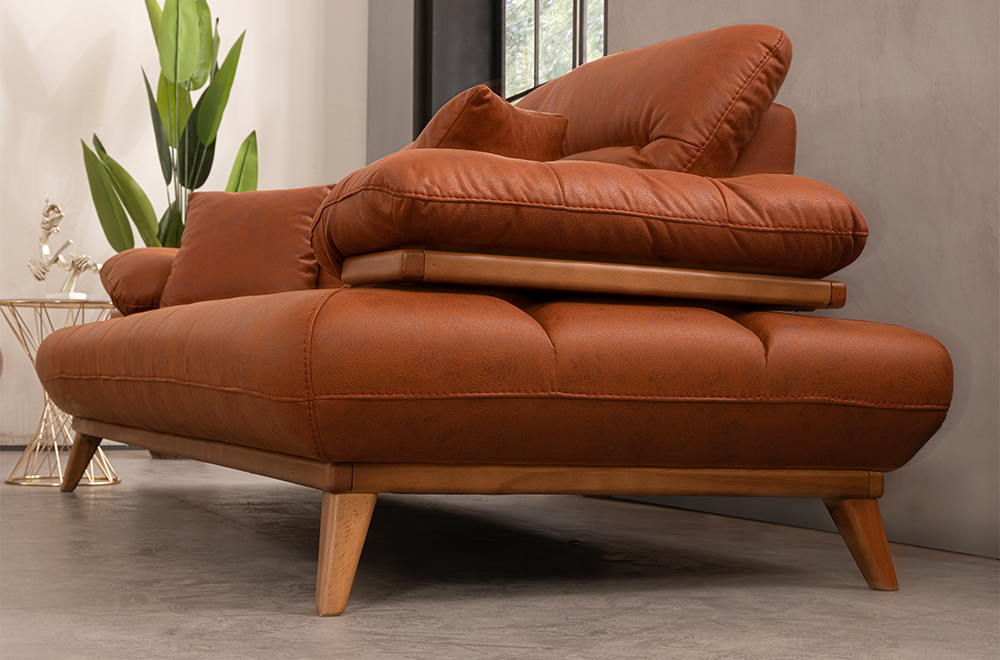 Bugatti Taba ve Bej Rengi Koltuk Takımı, Ahşap Ayaklı, Yumuşak Oturum, Modern Salon Takımı