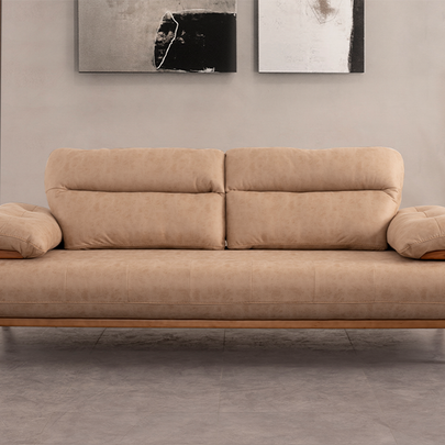 Bugatti Bej Rengi Koltuk Takımı, Ahşap Ayaklı, Yumuşak Oturum, Modern Salon Takımı