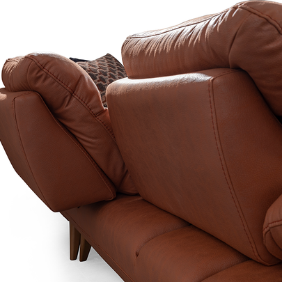 Bugatti Taba Rengi Deri Görünümlü Köşe Koltuk Takımı, Ahşap Ayaklı, Geniş ve Konforlu Oturum Alanı