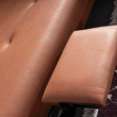 Bugatti Taba Rengi Deri Görünümlü Köşe Koltuk Takımı, Ahşap Ayaklı, Geniş ve Konforlu Oturum Alanı