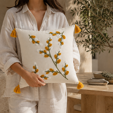 Celina kabartmalı çiçek desenli dekoratif yastık kılıfı