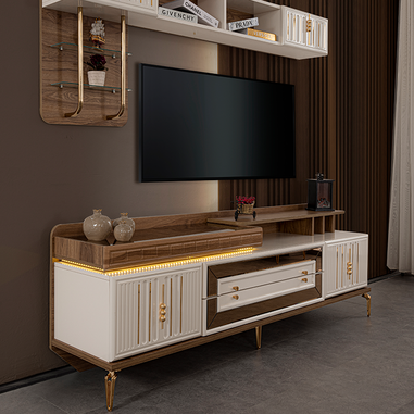 Cemre TV ünitesi gold detaylı klasik modern tasarım