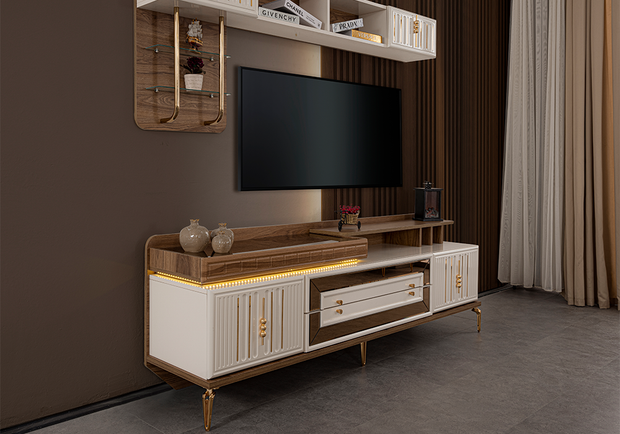Cemre TV ünitesi gold detaylı klasik modern tasarım