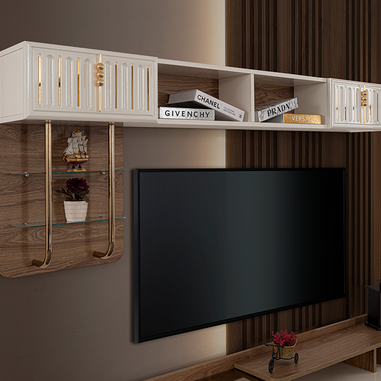 Gold kulplu geniş depolama alanlı TV ünitesi modeli