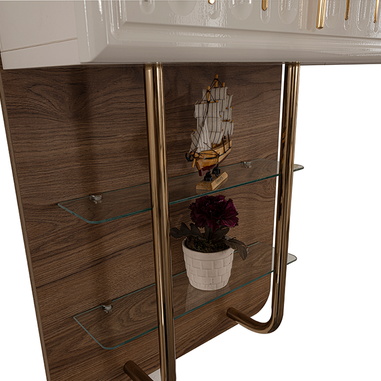 Gold kulplu geniş depolama alanlı TV ünitesi modeli