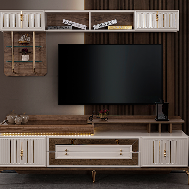 Cemre TV ünitesi gold detaylı klasik modern tasarım