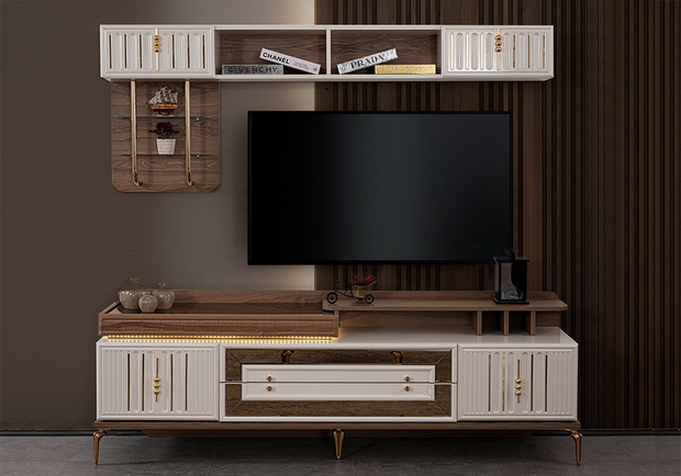 Cemre TV ünitesi gold detaylı klasik modern tasarım