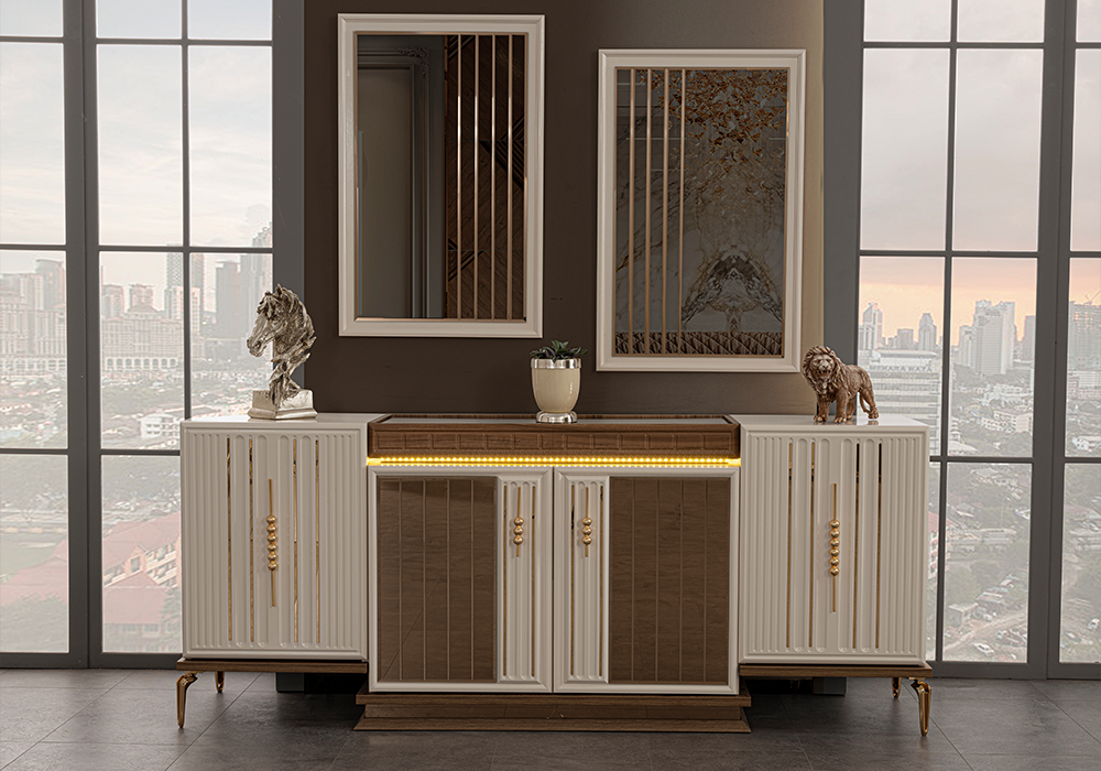 Aynalı konsollu premium yemek odası takımı Cemre Yemek Odası