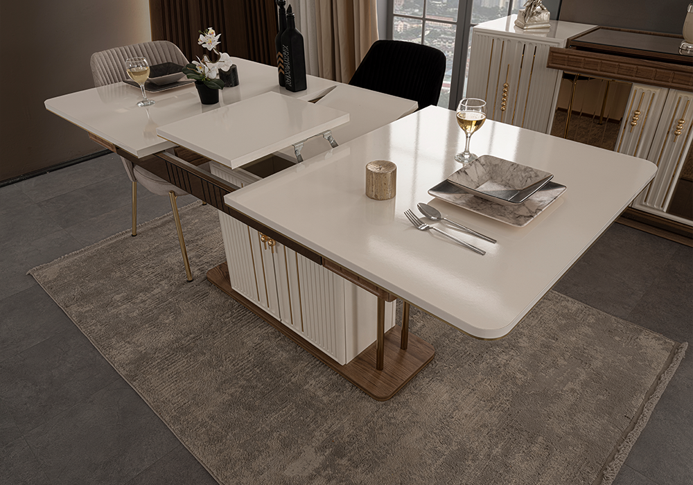 Gold ayaklı sandalye ve şık açılabilir  masa modeli Cemre