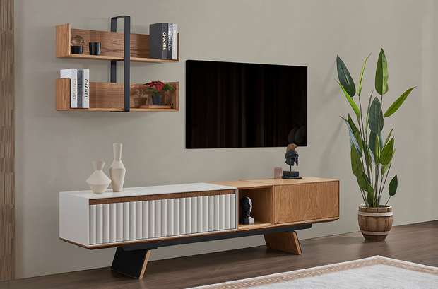 City ceviz beyaz TV ünitesi modern salon dekorasyonu