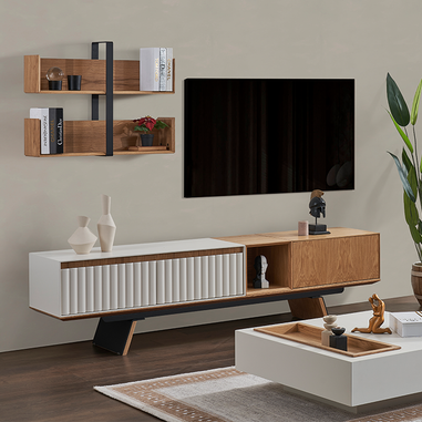 City ceviz beyaz TV ünitesi modern salon dekorasyonu