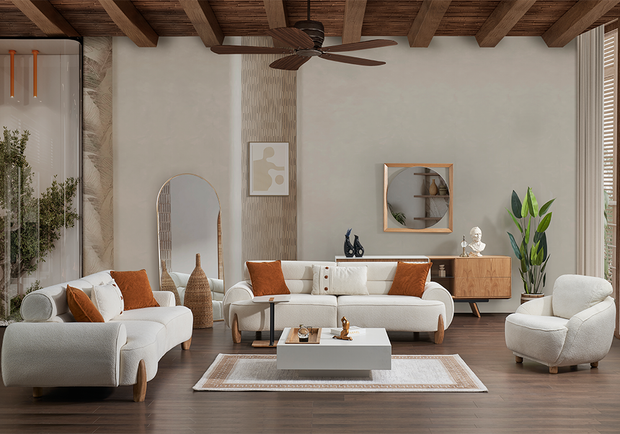 City koltuk takımı modern salon dekorasyonu krem tonlarda