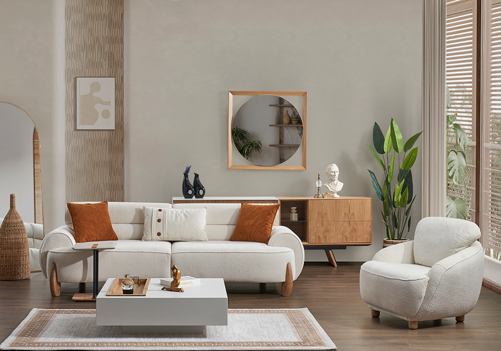 City koltuk takımı modern salon dekorasyonu krem tonlarda
