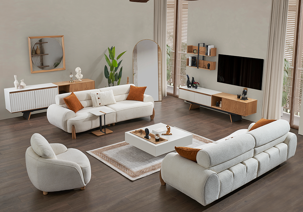 City koltuk takımı modern salon dekorasyonu krem tonlarda