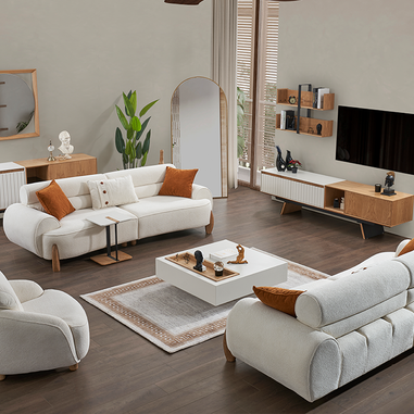 City koltuk takımı modern salon dekorasyonu krem tonlarda