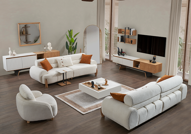 City koltuk takımı modern salon dekorasyonu krem tonlarda