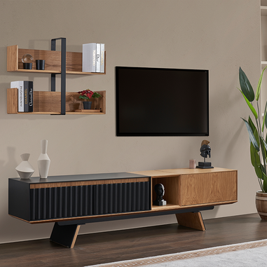 City siyah ceviz TV ünitesi modern salon dekorasyonu