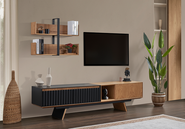 City siyah ceviz TV ünitesi modern salon dekorasyonu