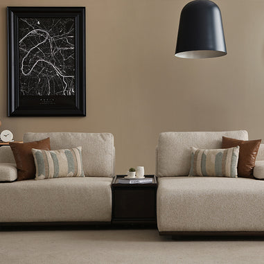 Como köşe koltuk takımı minimal modern salonda krem tonlu mini L köşe koltuk tasarımı