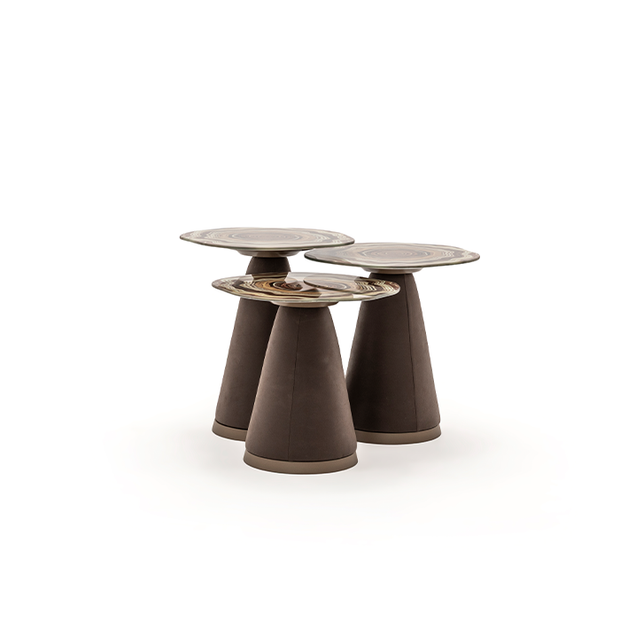 Cunda üçlü zigon sehpa cam baskılı modern tasarım Homevse