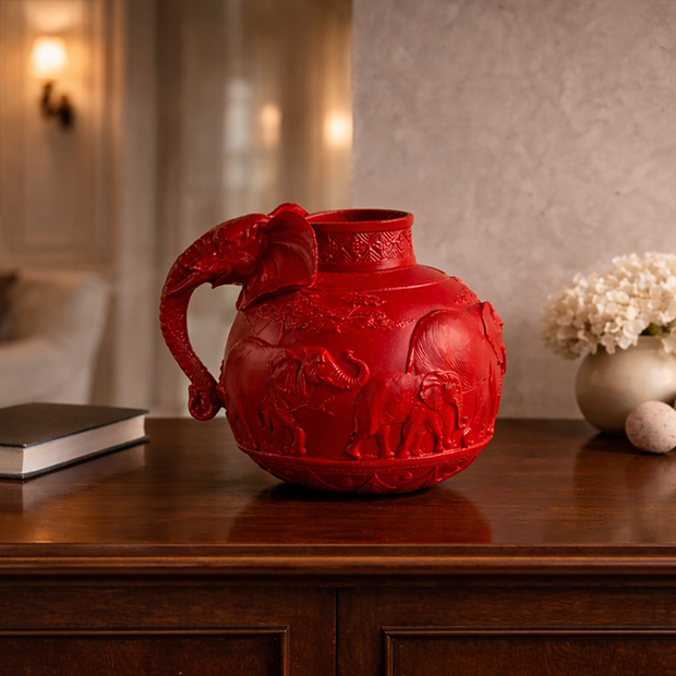 Filli kırmızı vazo dekoratif obje modern konsol üzerinde