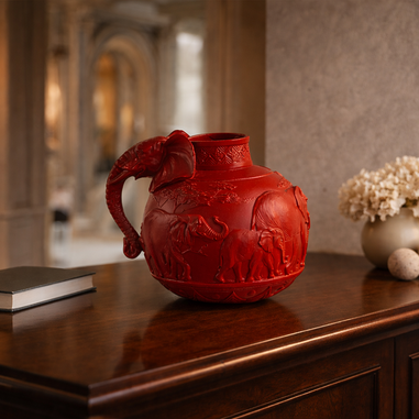 Kırmızı renkli filli dekoratif vazo salon dekorasyonu