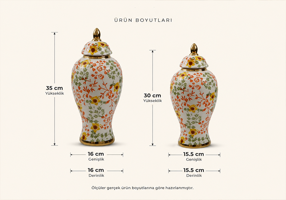 Fiora gold detaylı çiçek desenli dekoratif seramik vazo seti 