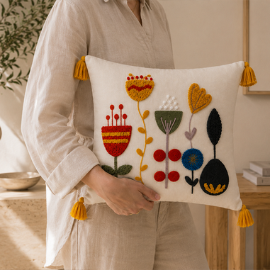Florelle dekoratif yastık kılıfı botanik desenleriyle modern ev dekorasyonu