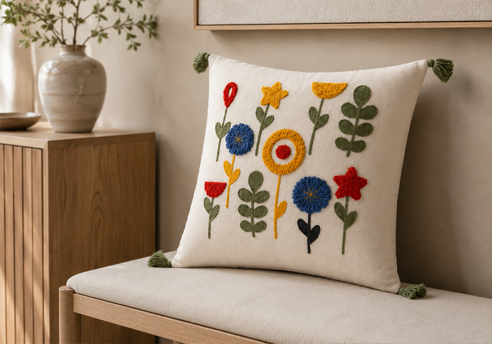 Floria dekoratif yastık kılıfı renkli botanik desenleriyle ev dekorasyonu