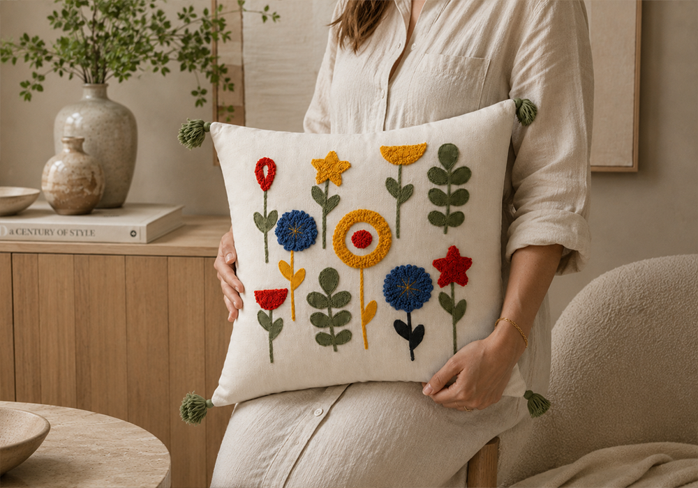 Floria salon kırlenti doğal tonlu yaşam alanında modern dekorasyon stili