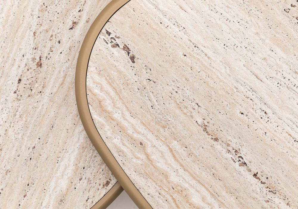 Foça orta sehpa traverten desen üst yüzey Homevse