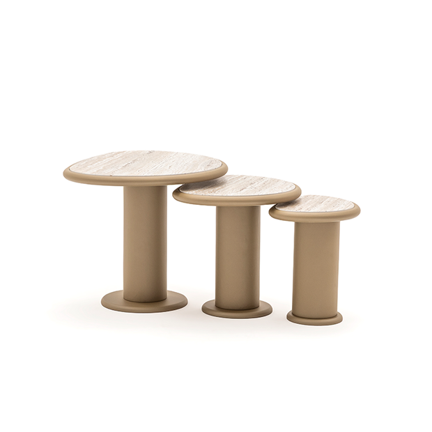 Foça üçlü zigon sehpa traverten desenli modern tasarım Homevse