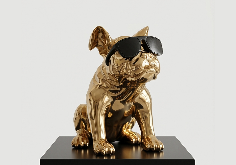 Parlak gold yüzeyli bulldog dekoratif obje modeli