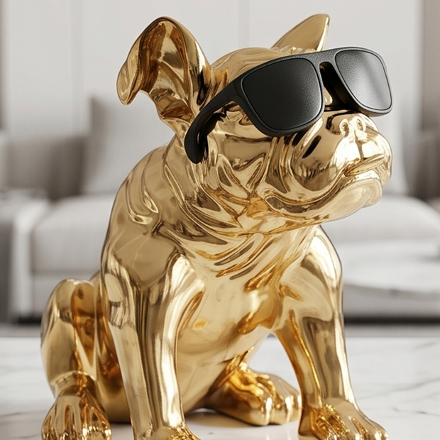 Parlak gold yüzeyli bulldog dekoratif obje modeli