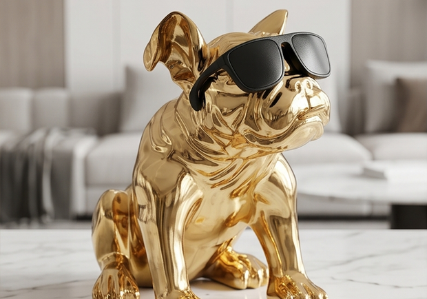Parlak gold yüzeyli bulldog dekoratif obje modeli