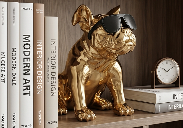Parlak gold yüzeyli bulldog dekoratif obje modeli
