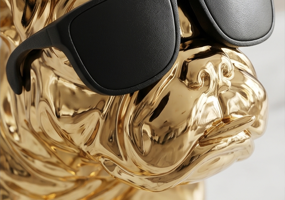 Parlak gold yüzeyli bulldog dekoratif obje modeli