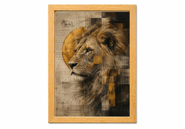 Aslan figürlü ahşap çerçeveli duvar tablosu