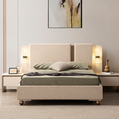 Minimal modern yatak odası için İz karyola ve komodin