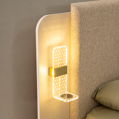 Minimal modern yatak odası için İz karyola ve başucu dokunmatik led aydınlatma, temassız şarj özelliği