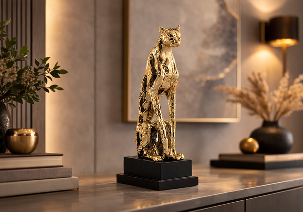 Jaguar büst dekoratif obje modern konsol üzerinde