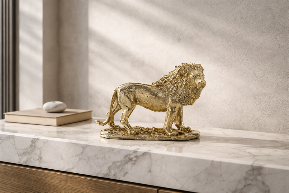 Kaideli aslan gold renkte dekoratif obje modeli