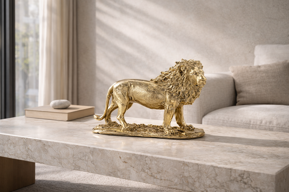 Kaideli aslan gold renkte dekoratif obje modeli