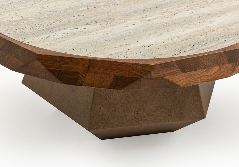 Karesi orta sehpa traverten desen ve ceviz renk üst yüzey Homevse