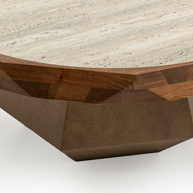 Karesi orta sehpa traverten desen ve ceviz renk üst yüzey Homevse