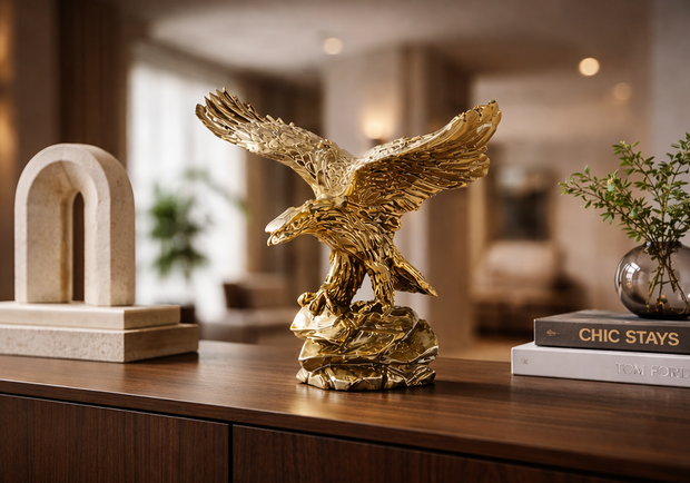 Kartal gold büst dekoratif obje modern konsol üzerinde