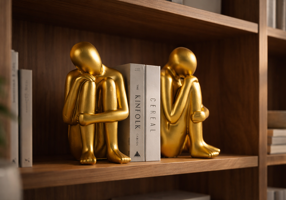 Gold kitap tutucu dekoratif obje kitaplık rafında kullanım