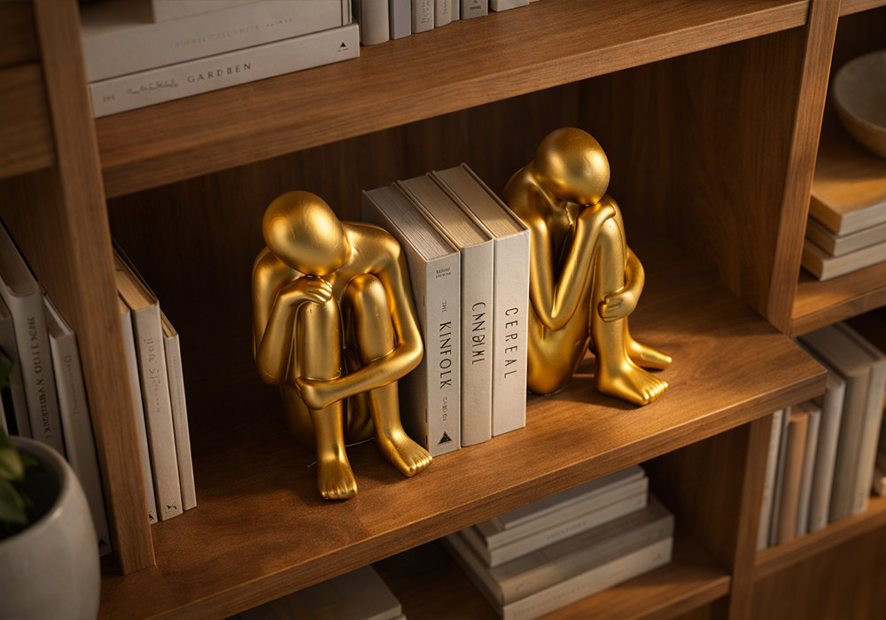 Gold kitap tutucu dekoratif obje kitaplık rafında kullanım