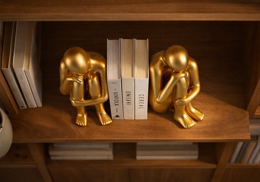 Gold kitap tutucu dekoratif obje kitaplık rafında kullanım