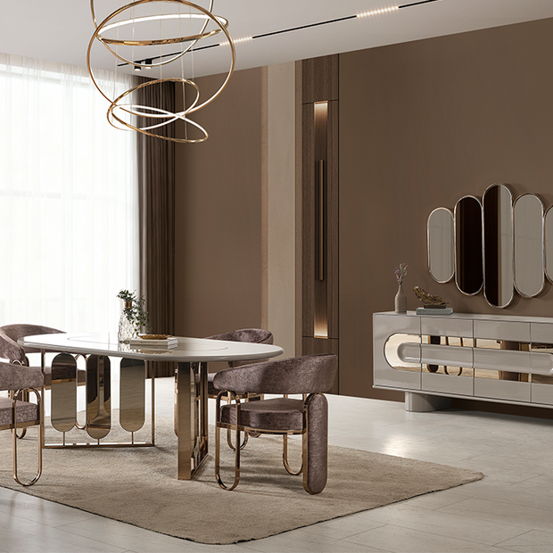 Liora yemek odası takımı gold detaylı luxury tasarım